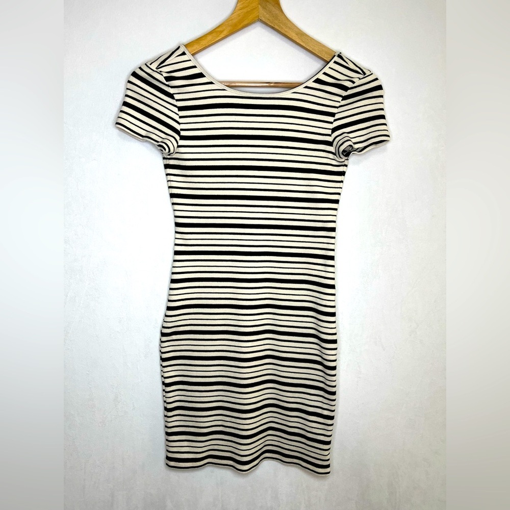 Billabong Women Black White Stripe Bodycon Surfcore Mini Dress Y2K Coastal Sz S - Picture 2 of 6